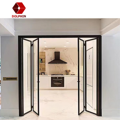 European Style Black Aluminum Bi Fold Doors Glass Folding Door Customized Size