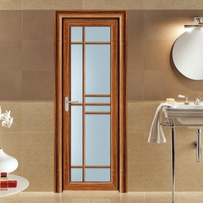 6063 Aluminium Casement Doors Double Hollow Glass Grill With Retro Gold Handle