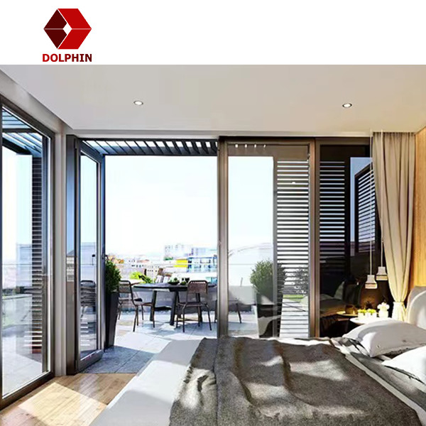 European Style Black Aluminum Bi Fold Doors Glass Folding Door Customized Size