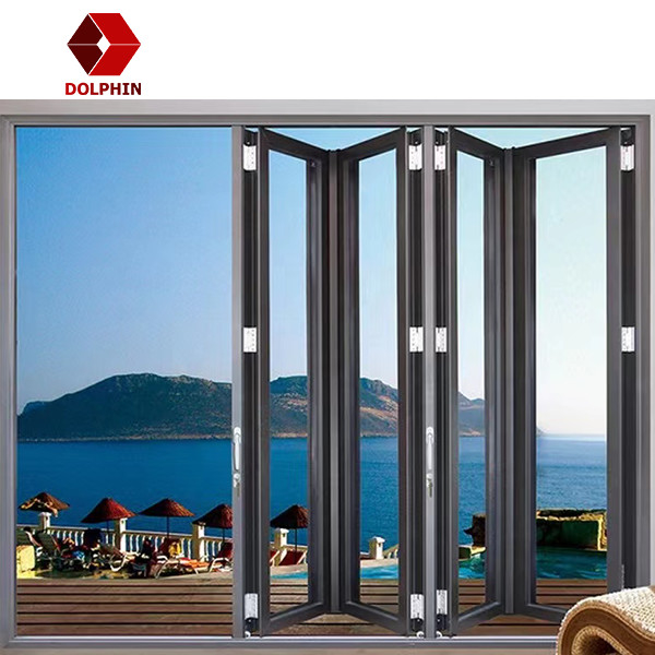 Waterproof Aluminium Folding Door Tri Fold Glass Door Anodized Powder Coated Surface
