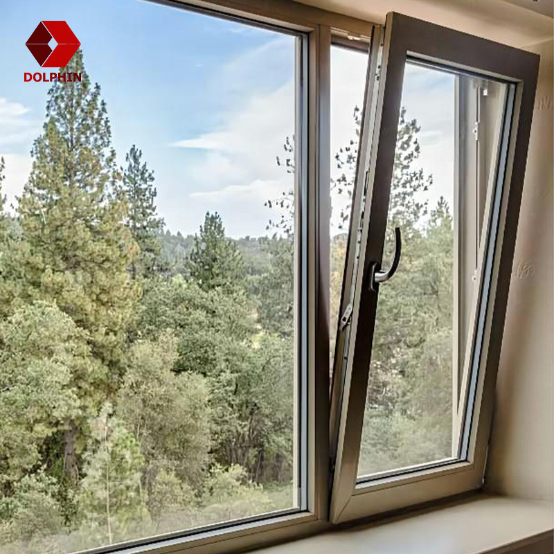 Windproof Aluminium Horizontal Tempered Glass Casement Window Tilt And Turn