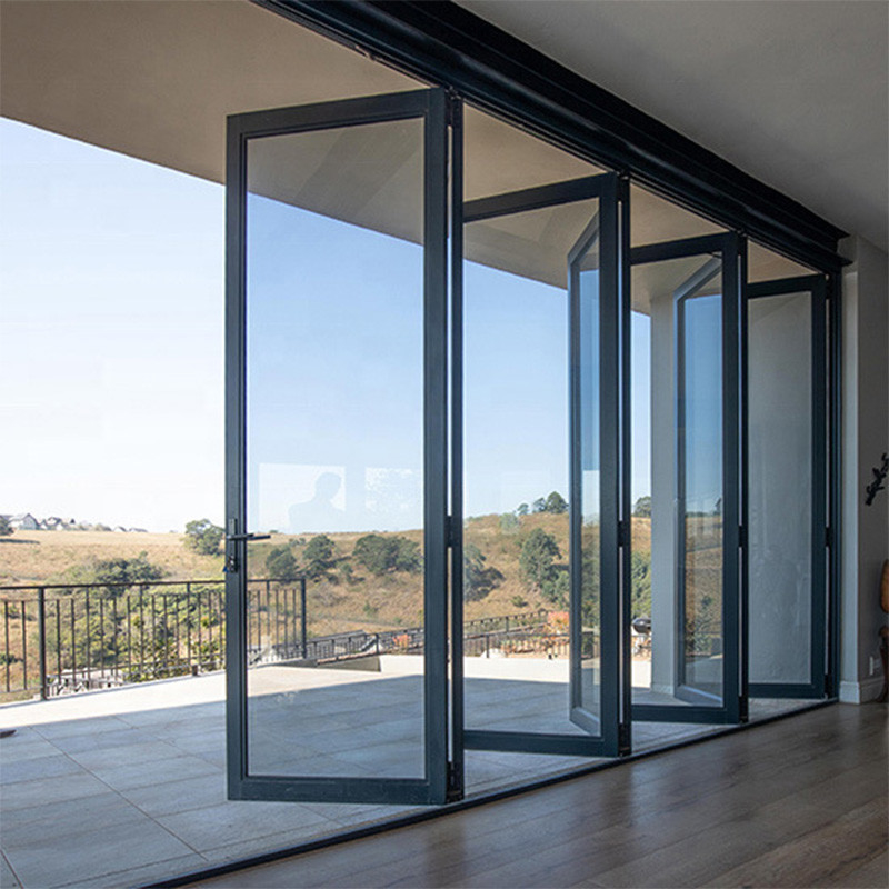 Thermal Insulation Tempered Glass Patio Accordion Folding Doors For Front Garden