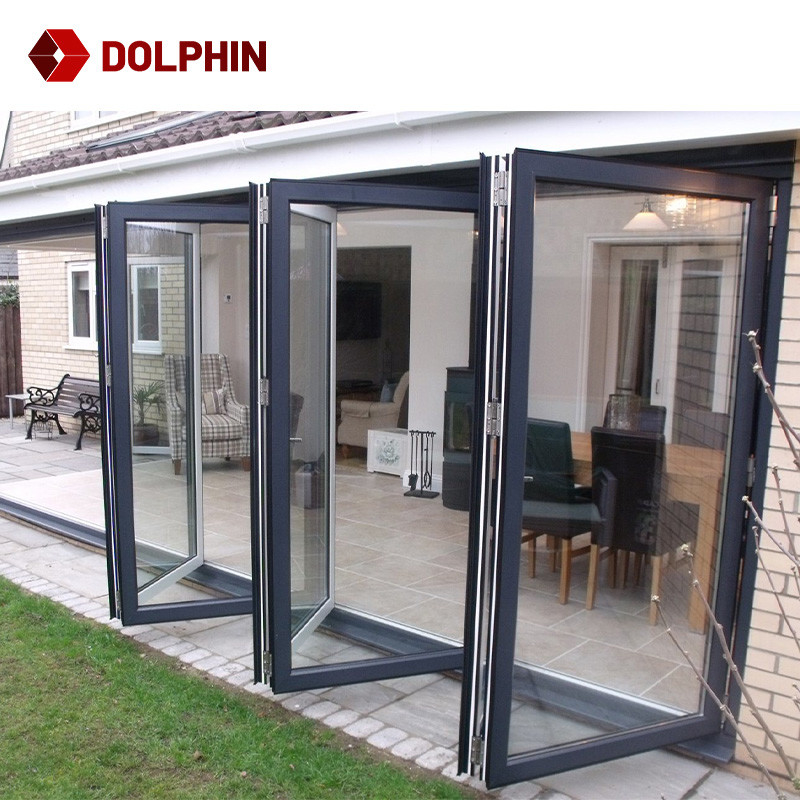 Aluminum Accordion Double Glazed Bifold Doors Thermal Break
